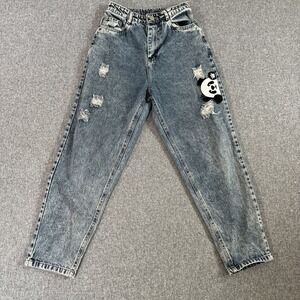 Jean Star Panda Patch Distressed Mom Jeans Women's Blue Denim Waist 28
